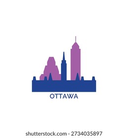 Ottawa cityscape, skyline, panoramic vector logo, icon, clipart. Canada city emblem contour with landmarks and buildings silhouettes