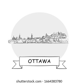 Ottawa Cityscape Vector Sign. Line Art Illustration with Ribbon and Title.