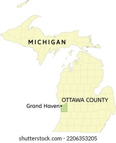 Ottawa County and city of Grand Haven location on Michigan state map