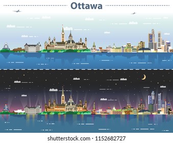 Ottawa at day and night vector illustration