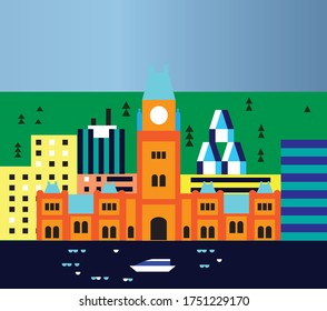 Ottawa detailed silhouette. Trendy vector illustration, The concept for a web banner. Centre Block and the Peace Tower - The symbol of Ottawa, Canada