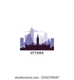 Ottawa logo with skyline, cityscape retro vector icon. Canada, Ontario city horizon, facade, travel logotype