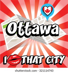 Ottawa. I Love That City. Vector Illustration with country flag.