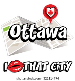 Ottawa. I Love That City. Vector Illustration with country flag.