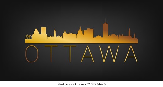 Ottawa, ON, Canada Gold Skyline City Silhouette Vector. Golden Design Luxury Style Icon Symbols. Travel and Tourism Famous Buildings.