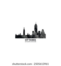 Ottawa panorama, vector badge, skyline logo and icon. Canada, Ontario province city horizon logotype with landmarks and building silhouettes. Isolated foggy abstract gradient graphic