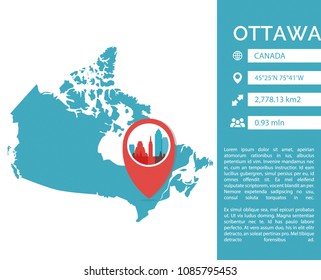 Ottawa pin point map shape vector infographics template. Modern city data statistic isolated illustration