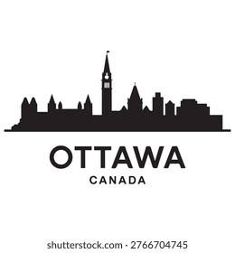 Ottawa skyline horizontal banner. Ottawa, Canada. Vector template for your design. Vector black silhouette. with white background
