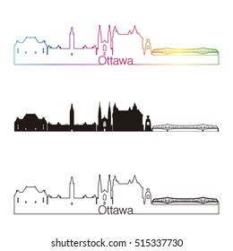 Ottawa skyline linear style with rainbow in editable vector file