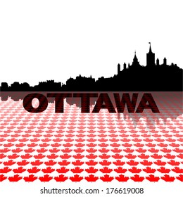 Ottawa skyline with maple leaves foreground vector illustration