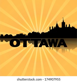 Ottawa skyline reflected with sunburst illustration 