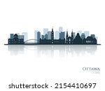 Ottawa skyline silhouette with reflection. Landscape Ottawa, Ontario. Vector illustration.