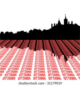Linha do horizonte de Ottawa com ilustração de perspectiva de texto