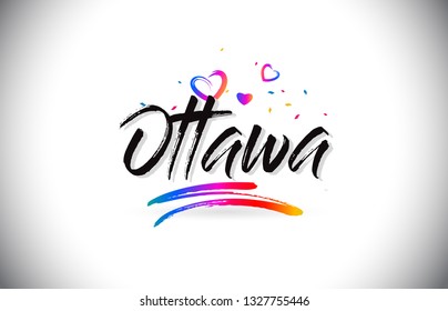 Ottawa Welcome To Word Text with Love Hearts and Creative Handwritten Font Design Vector Illustration.