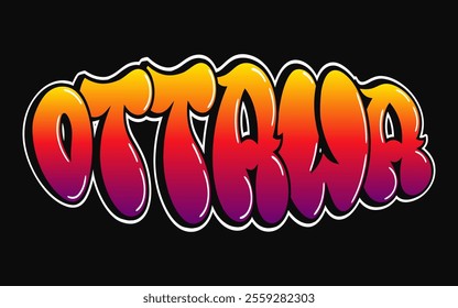 Ottawa word trippy psychedelic graffiti style letters.Vector hand drawn doodle cartoon logo Ottawa illustration. Funny cool trippy letters, fashion, graffiti style print for t-shirt, poster 