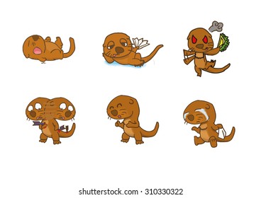 Otter 6 emotion and action cartoon