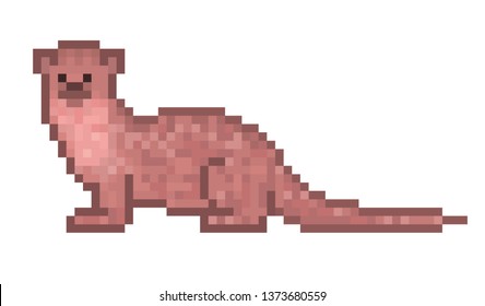 Otter, 80s-90s style old school 8 bit pixel art wildlife animal icon isolated on white background.