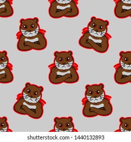 otter angry, face mad,  animals indignant,beaver resentful irate cartoon, wrath, annoyed,wroth brown pet cute seamless pattern, beaver resentful