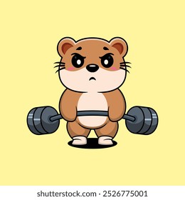 Otter animal lift barbell icon illustration cartoon