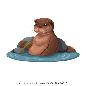 Otter Animal On Water Cartoon Illustration Vector