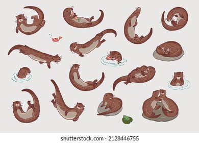 Otter animal vector illustrations set