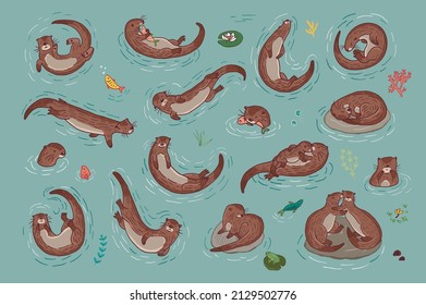 Otter animal vector illustrations set