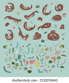 Otter animal vector illustrations set