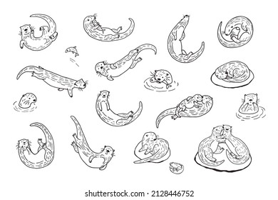 Otter animal vector line illustrations set