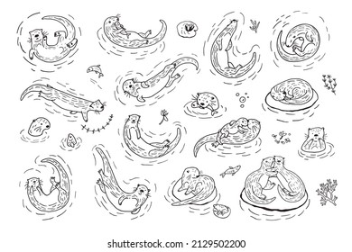 Otter animal vector line illustrations set