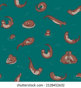 Otter animal vector seamless pattern