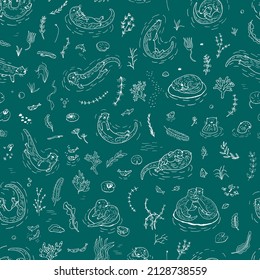 Otter animal vector seamless pattern