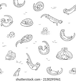 Otter animal vector seamless pattern