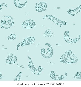 Otter animal vector seamless pattern