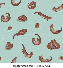 Otter animals vector seamless pattern