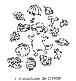 Otter in Autumn with Mushroom Hat and Fall Elements	