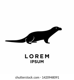 otter black silhouette white background isolated logo icon design vector illustration