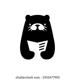 otter book read newspaper negative space logo vector icon illustration