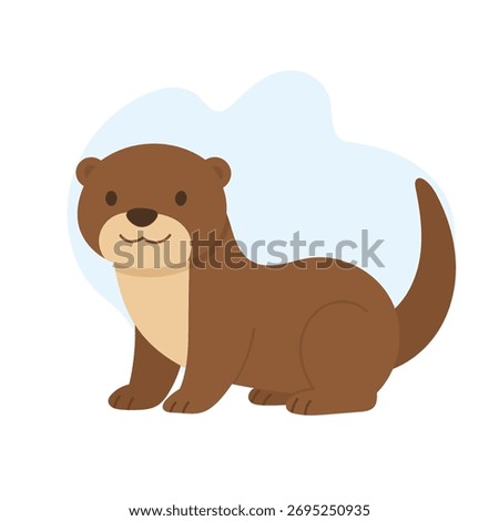 otter by river, sleek otter on riverbank with lively water ripples, charming cartoon otter positioned next to flowing river with cheerful expression and gentle water