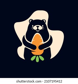 otter carrot flat illustration vector template