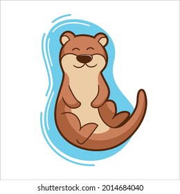 Otter cartoon, cute otter character vector illustration.