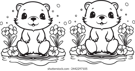 Otter cartoon style coloring book for kids,it