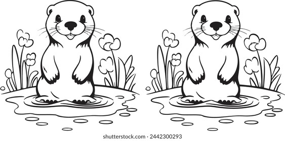 otter cartoon style coloring book for kids, family nice