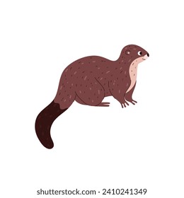 Otter, cartoon style vector illustration isolated on white background. Wild northern, polar or tundra animal, cute brown otter, simple icon for design. Flat design, side view.