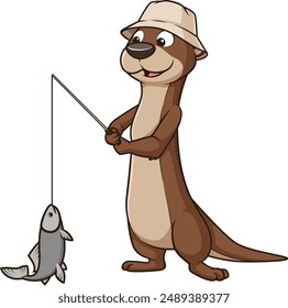 Otter character fisherman vector illustration