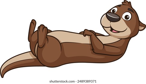 Otter character lying on its back vector illustration