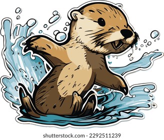 Otter chasing in wild waters vector