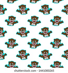 otter cheerful excited amused funny animals sportive pet cute seamless pattern with white modern print background expression cartoon style