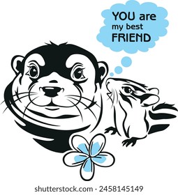 Otter and chipmunk are best friends. Vector