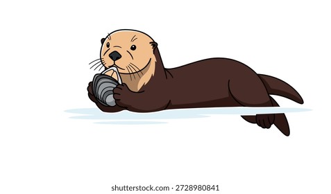 Otter with clam, cartoon style