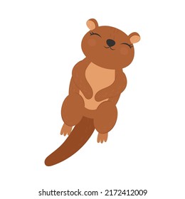 Otter Clipart in Cute Cartoon Style Beautiful Clip Art Sea Otter Swims on its Back. Vector Illustration of an Animal for Prints for Clothes, Stickers, Textile, Baby Shower Invitation. 